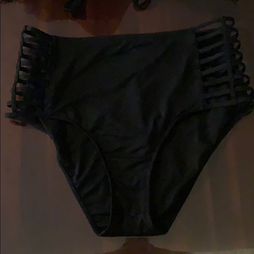 Black high waisted caged side bikini bottom